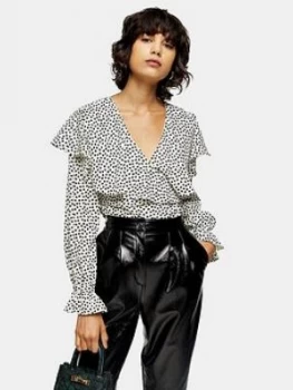 Image of Topshop Ruffle Heart Print Blouse - Monochrome, Mono, Size 8, Women