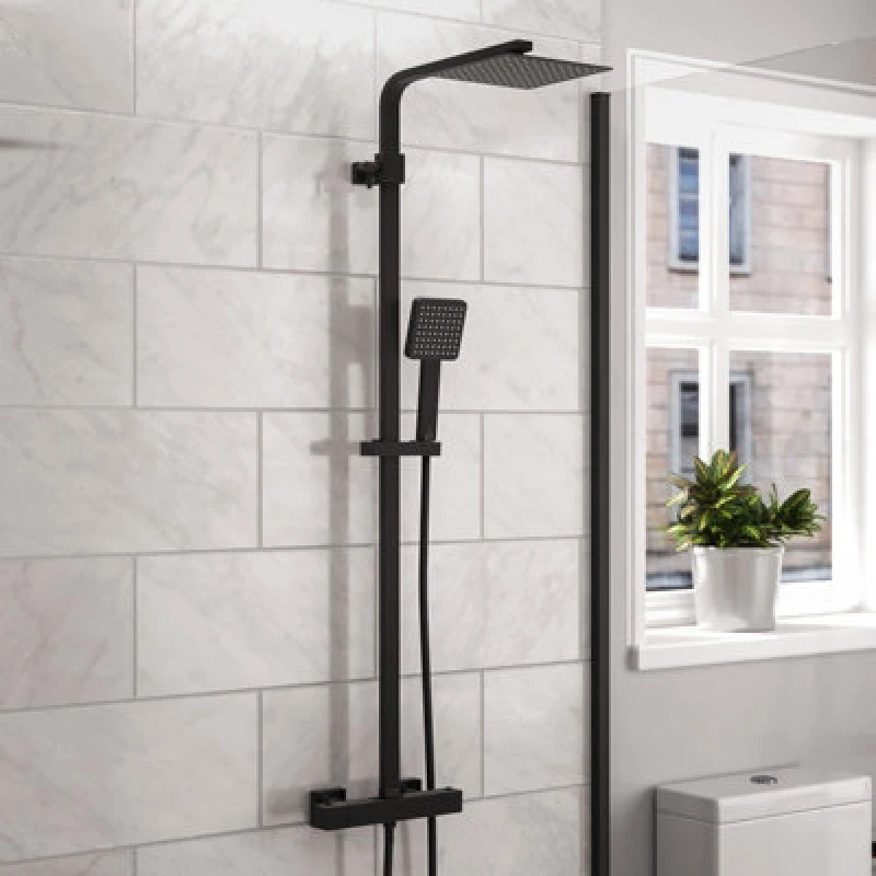 Image of Nes Home Modern Square Matte Black Exposed Thermostatic Mixer Shower Set With Shower Head and Handheld Black