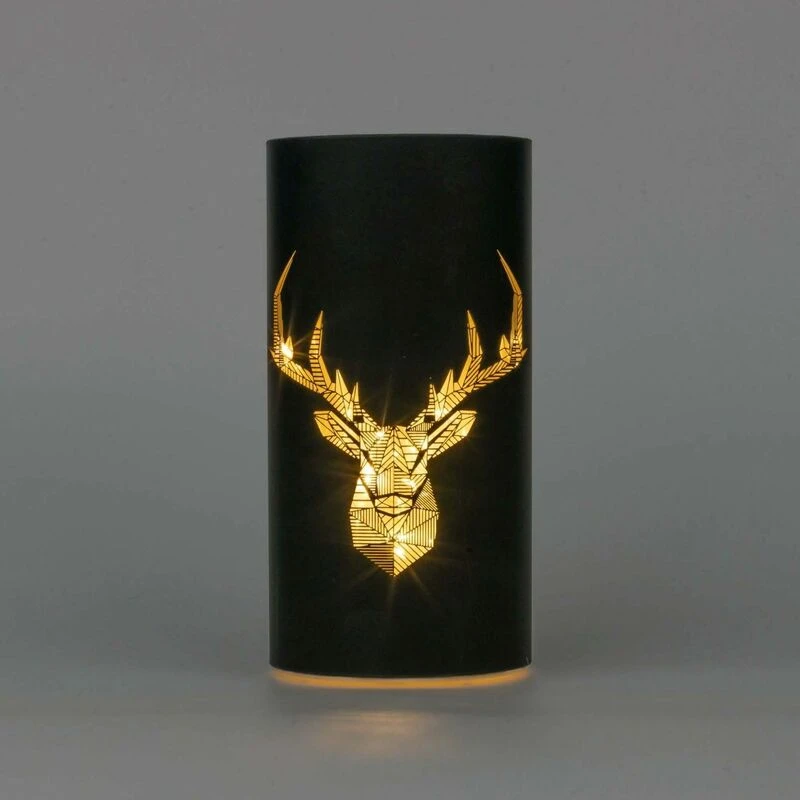 Image of Shatchi 22cm Christmas Decorated Vase LED Black Glass Vase / Stags Head Black
