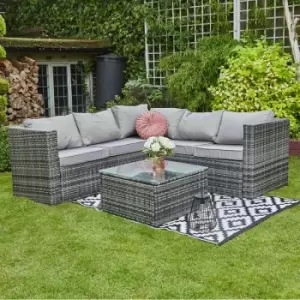 image of Hortus - Grey 5-Seater Rattan Corner Sofa Furniture Set