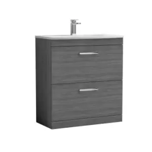 image of Nuie Athena 800 Floor Standing 2-drawer Vanity & Curved Basin - Grey Woodgrain