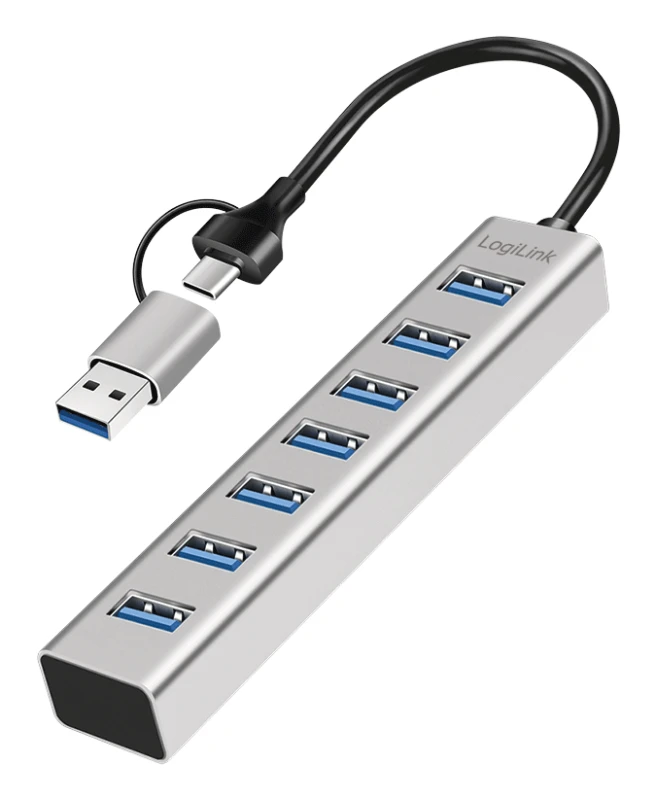 Image of LogiLink USB 3.0 hub. 4x USB-A. 5 Gbit/s. 2-in-1 connection cable. sil