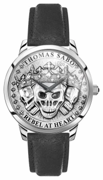 image of Thomas Sabo Mens Rebel Spirit 3D Skulls Black Leather Watch