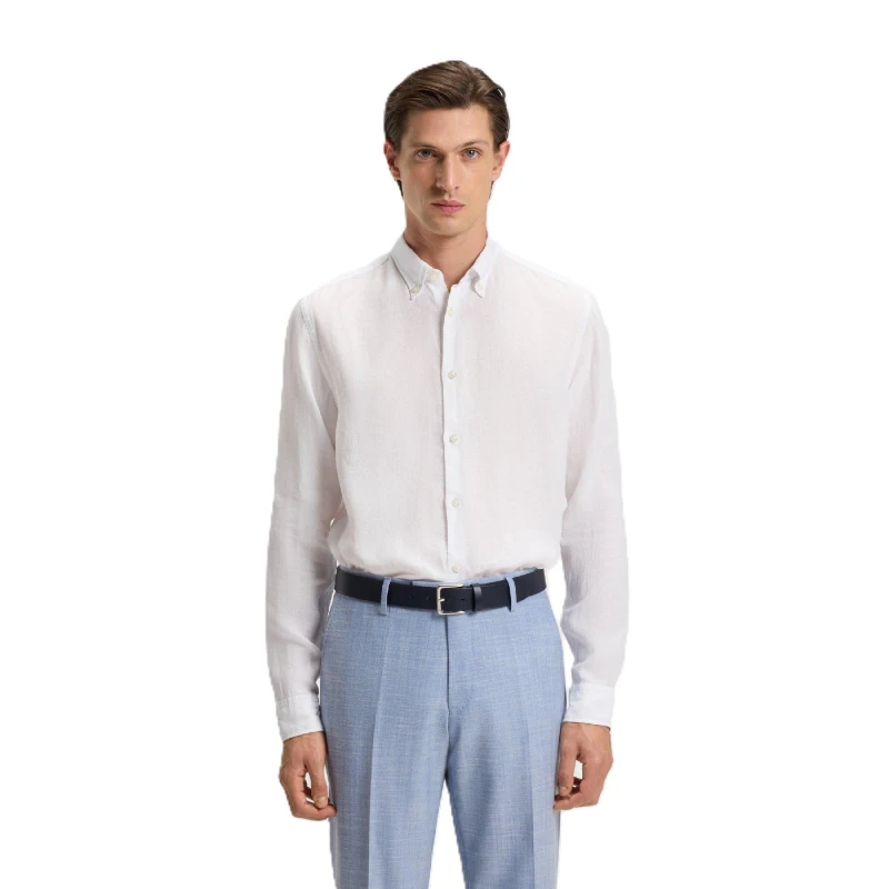 Image of Boss Mens Liam Long Sleeve Oxford Shirt White male S