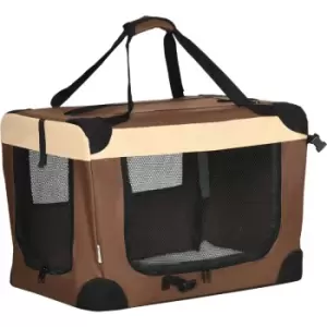 image of 60cm Foldable Pet Carrier w/ Cushion for Mini Dogs and Cats - Brown - Pawhut