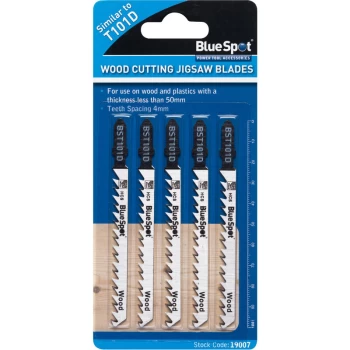 Image of Bluespot - 19007 5 Piece HCS Fast Cut Jigsaw Blades For Wood (6 TPI)