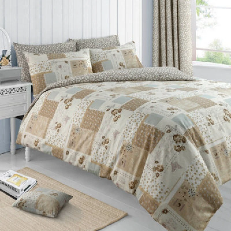 Image of Velosso Elegant Vintage Style Duvet Cover & Pillowcase Set, Floral Print Bedding Set, Machine Washable Soft Texture Bed Linen - Natural
