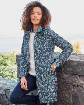 Image of Cotton Traders Womens Weatherproof Floral Hooded Jacket in Blue