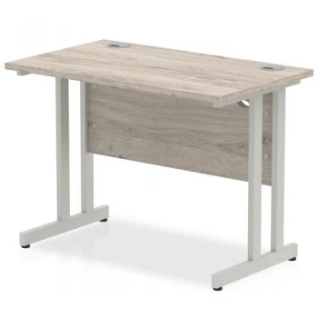 image of Trexus Rectangular Slim Desk Silver Cantilever Leg 1000x600mm Grey Oak