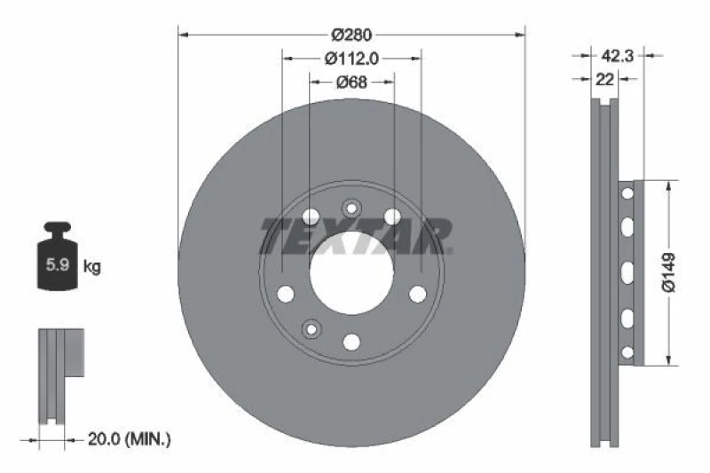 Image of Brake disc TEXTAR 92152203