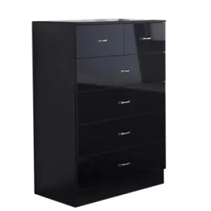 Image of Chilton Modern 6 Drawer Chest - High Black Gloss - Black