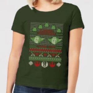 Image of Star Wars Merry Christmas I Wish You Knit Womens Christmas T-Shirt - Forest Green - L
