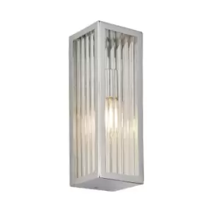 image of Endon Newham Outdoor Contemporary Wall Light Chrome, Clear Ribbed Glass