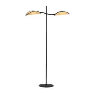 Image of Emibig Lotus Black Multi Arm Floor Lamp with Brown Fabric Shades, 2x E14