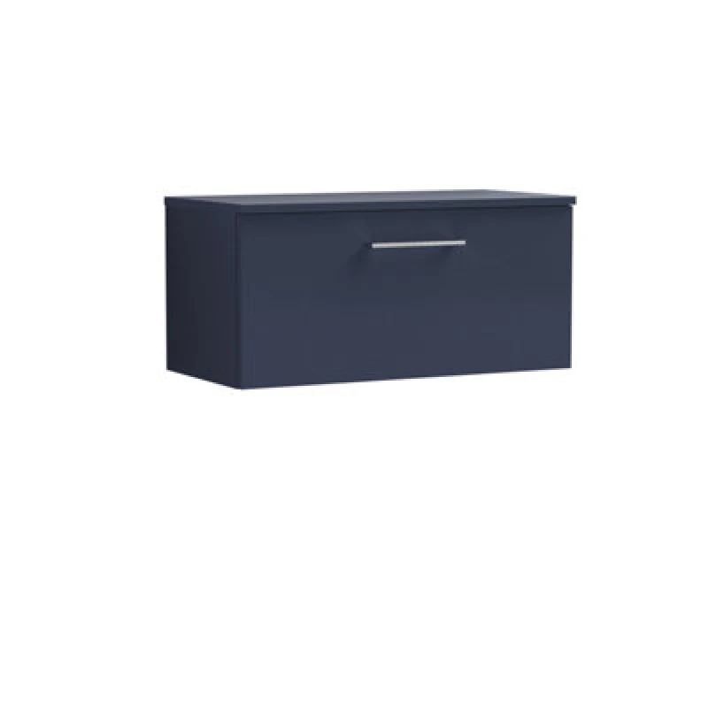 Image of Nuie Arno Wall Hung 1-Drawer Vanity & Black Worktop, Stylish Counter Top Vanity Unit In Midnight Blue, 800mm