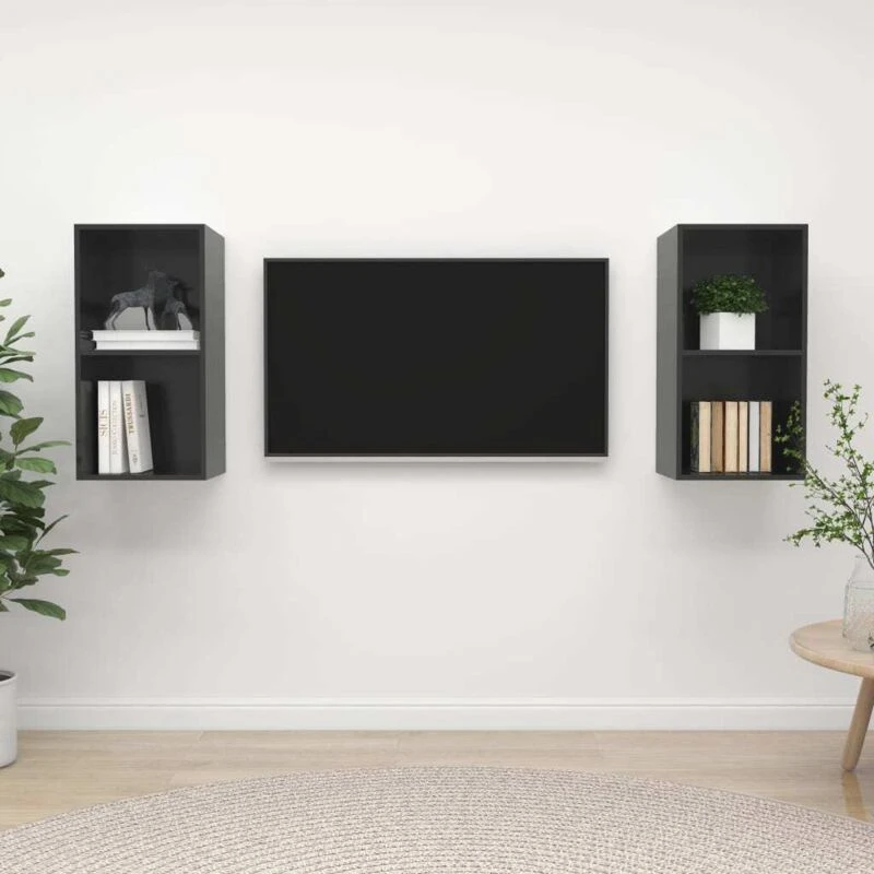 Image of VIDAXL Wall-mounted TV Cabinets 2 pcs High Gloss Grey Engineered Wood vidaXL 8720286591550