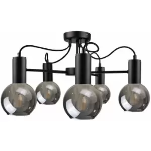 Keter Liv Multi Arm Semi Flush Ceiling Light Black, 60cm, 5x E27