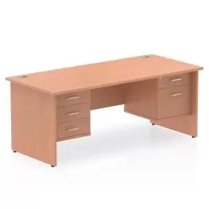 image of Impulse 1600 Rectangle Panel End Leg Desk Beech 1 x 2 Drawer 1 x 3