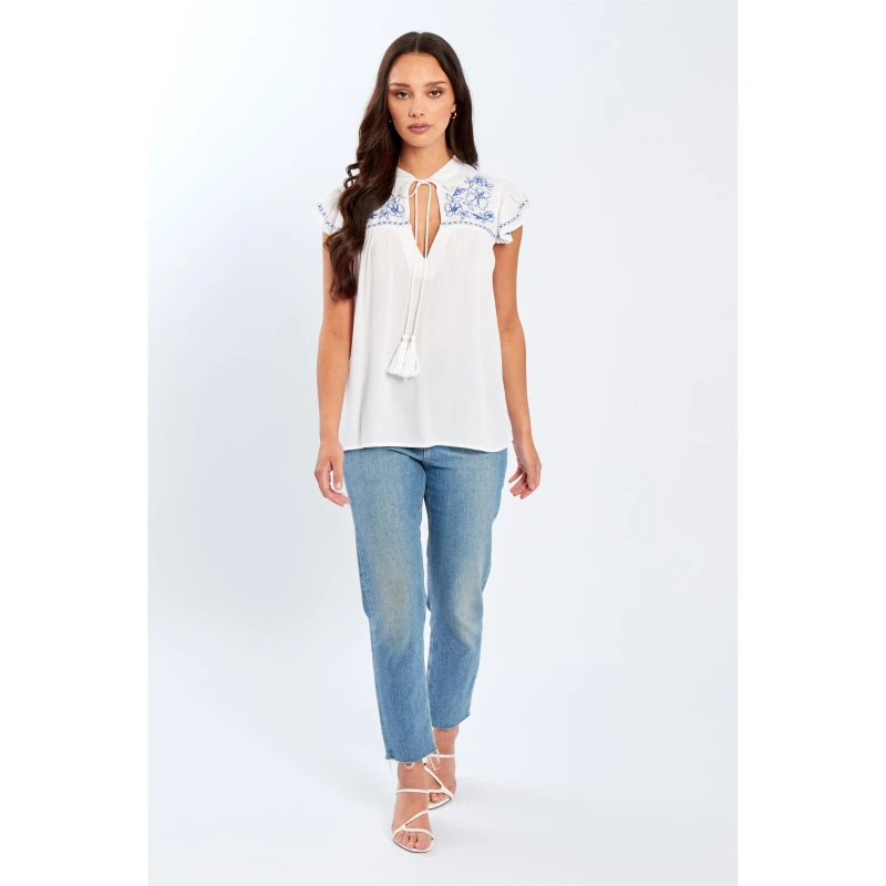 Image of Be You Embroidered Crinkle Blouse Womens - White White 8