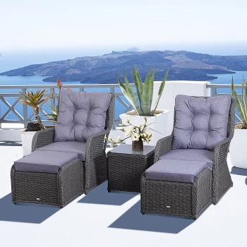 image of Outsunny Deluxe 2-Seater Rattan Armchair & Table Set Grey