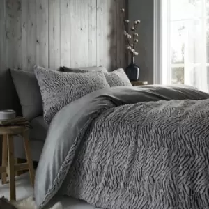 Image of Catherine Lansfield Wolf Super Soft Faux Fur Fleece Duvet Cover Set, Neutral, King
