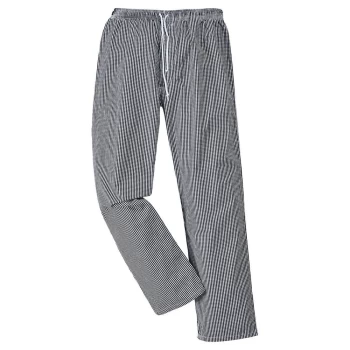 Image of Portwest C079 Bromley Chef Trousers Black / White 3XL 31"