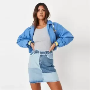 image of Missguided Patchwork Denim Mini Skirt Co Ord - Blue