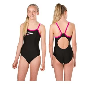 Image of Speedo Boom Placement Muscleback Swimsuit Junior Black/Pink/Zest 24"