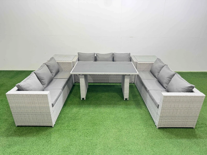 Image of Fimous Patio Outdoor Garden Furniture Sets with Black Glass Top Dining Table in Light Grey Light Grey Unisex
