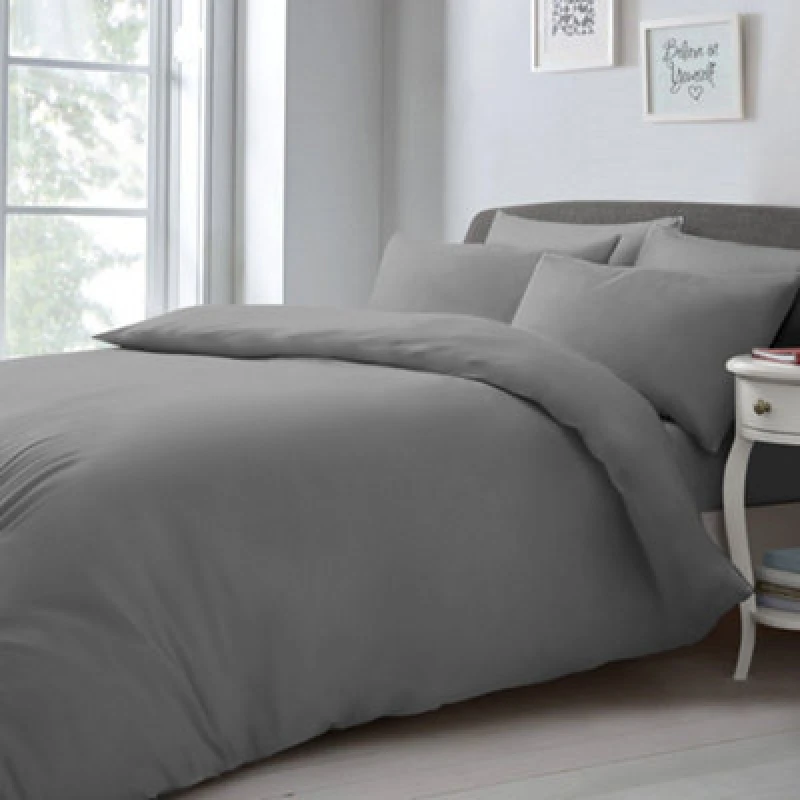 Image of Velosso Elegant Microfibre Duvet Cover & Pillowcase Set, Contemporary Style Bed Linen, Button Enclosure - Grey