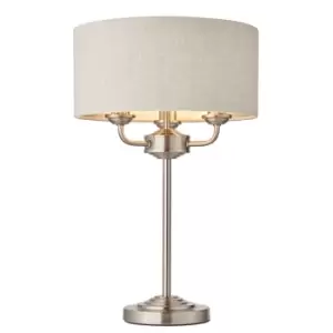 Image of Highclere Table Lamp Brushed Chrome Plate, Natural Linen Shade
