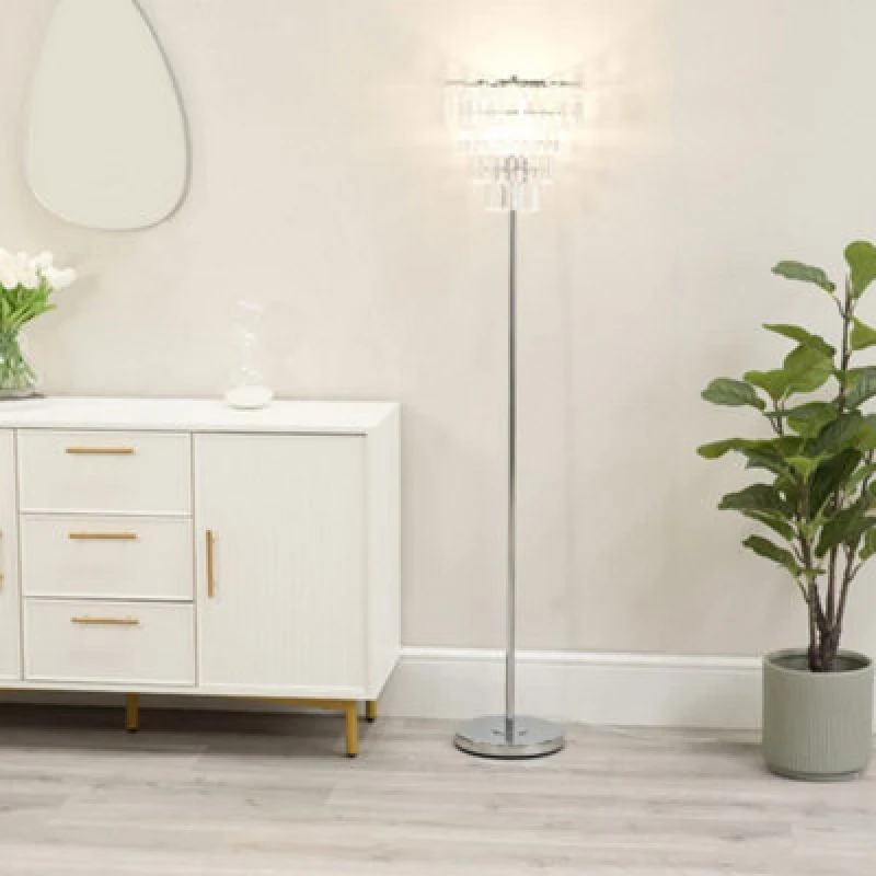 Image of ValueLights Kelsks Acrylic Jewel Droplets Shade Chrome Freestanding Floor Lamp Silver