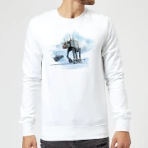 Image of Star Wars AT-AT Christmas Reindeer White Christmas Sweatshirt - L - White