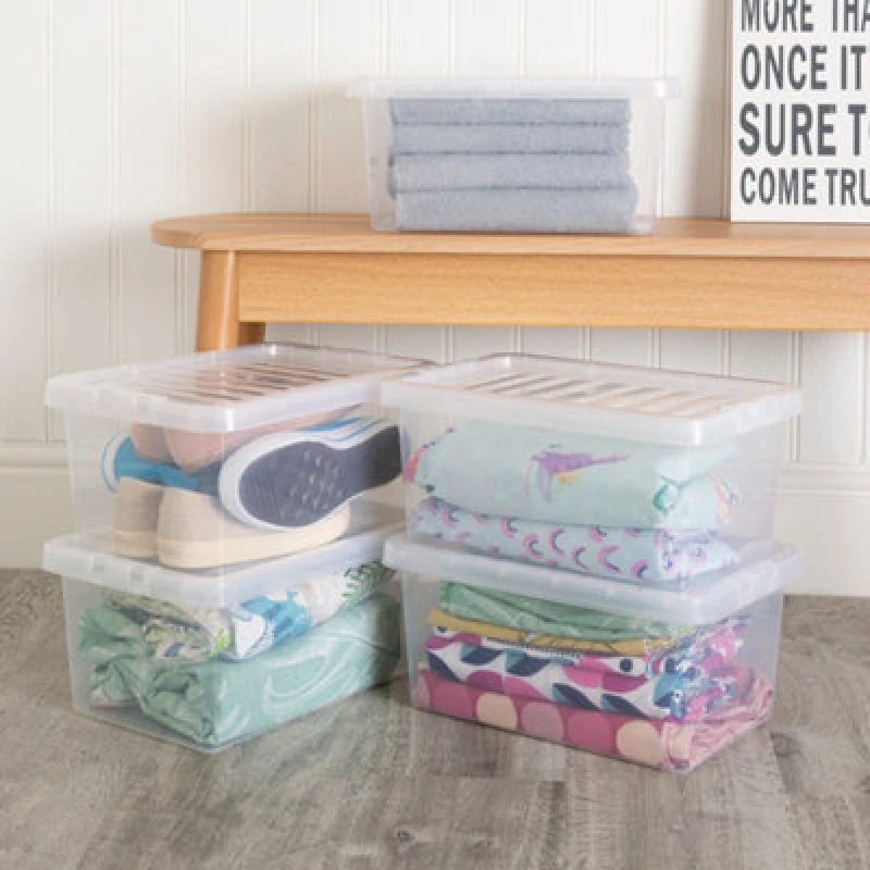 Image of Wham Crystal 5x 11L Stackable Plastic Storage Organiser Box and Lid Clear