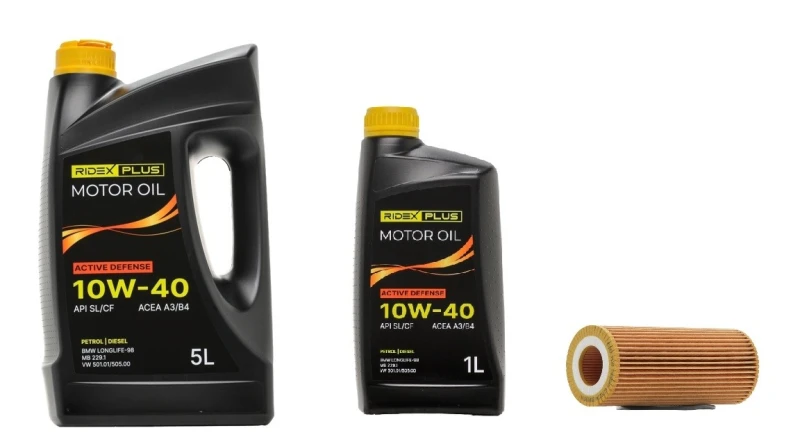 Image of RIDEX PLUS 100908O0017P Oil change kit (oil filter + engine oil) Oil change kit (oil filter + engine oil) (100908)