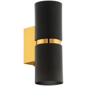 image of Eglo Passa - 2 Light Indoor Up / Down Wall Light Black, Gold, GU10