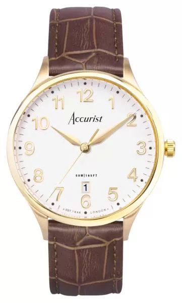 image of Accurist 73001 Classic Mens White Dial Brown Leather Watch