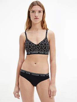 Calvin Klein CK One Cotton Star Print Unlined Bralette - Black Size XL Women