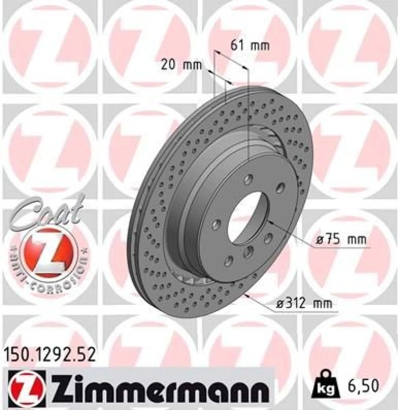Image of ZIMMERMANN Brake disc ZIMMERMANN 150.1292.52