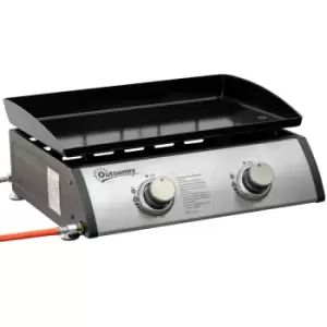Image of Outsunny Gas Plancha Grill with 2 Stainless Steel Burner, 6kW, Portable Tabletop Gas BBQ w/Non-Stick Griddle for Camping Picnic Garden Party Festival