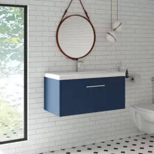 Hudson Reed Juno Wall Hung 1-Drawer Vanity Unit with Basin 2 800mm Wide - Electric Blue