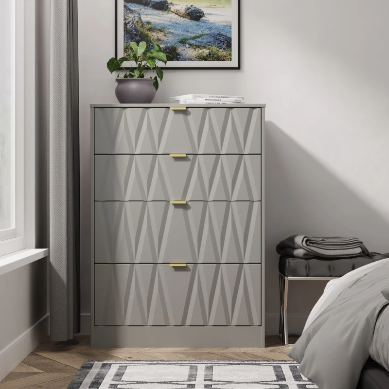 Image of Fiji Ready Assembled Grey & Oak 2 Drawer Wide Bedside Chest (H)594mm (W)450mm (D)395mm