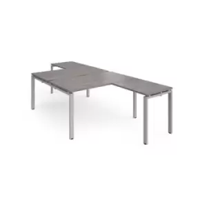 Image of Adapt back to back desks 1400mm x 1600mm with 800mm return desks - silver frame and grey oak top