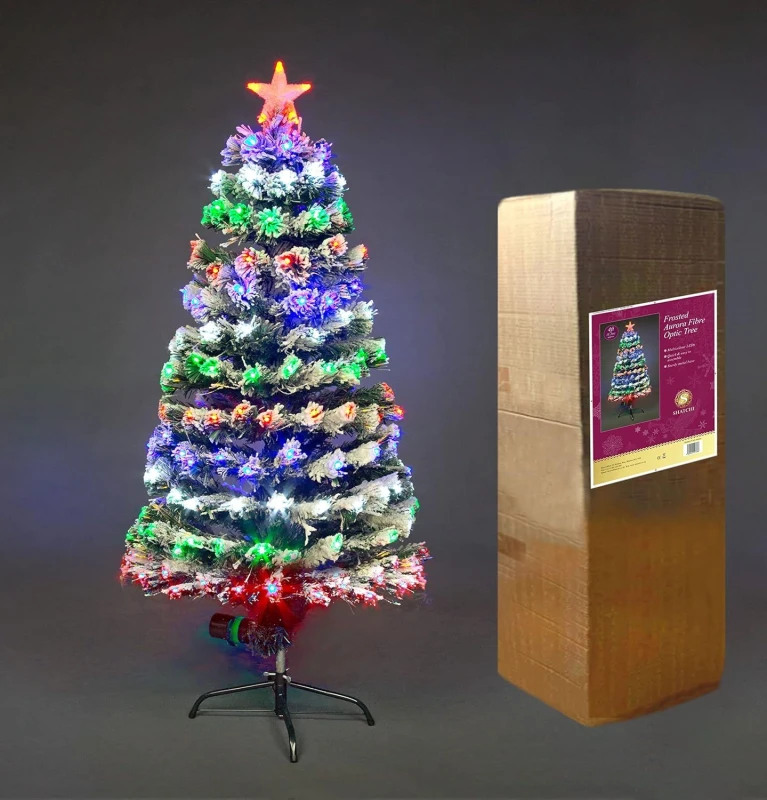 Image of Shatchi 5ft/150cm Frosted Tips 8 Modes Fibre Optic Christmas Tree LED Pre-Lit in Green Size: 5ft Green Unisex 5ft