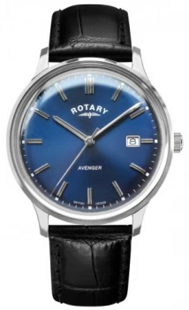 image of Rotary Mens Avenger Black Leather Strap Blue Dial Watch