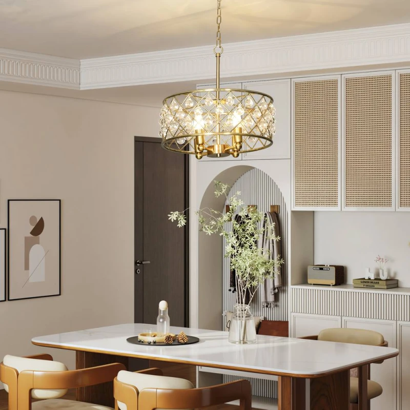 Image of HOMCOM Ceiling Light with Adjustable Height, Modern Crystal Chandelier in Gold Gold Unisex
