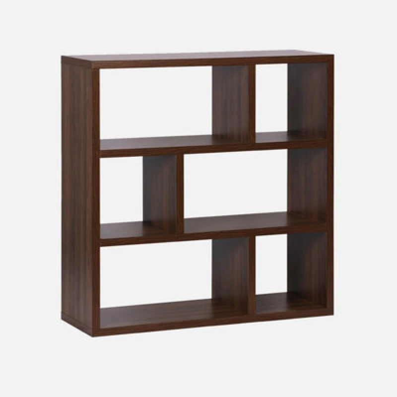 Image of 3-Tier Asymmetrical Bookshelf With 6 Compartments Walnut - Sweeek