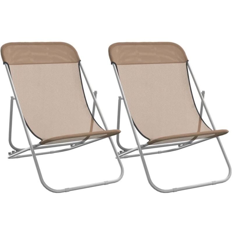 Image of VIDAXL Folding Beach Chairs 2 pcs Taupe Textilene&Powder-coated Steel Vidaxl 8720845722555