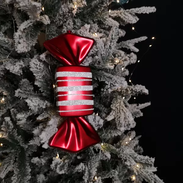 Image of 33cm Red & White Hanging Candy Stripe Sweet Shatterproof Christmas Decoration