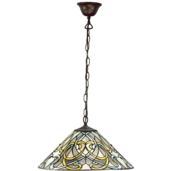 Image of Interiors 1900 Lighting - Interiors Dauphine - 1 Light Ceiling Pendant Dark Bronze, Tiffany glass, E27